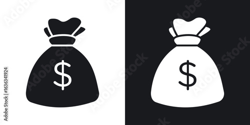 Money bag icon flat, silhouette, vector illustrations. flat glyph designs