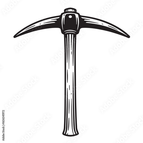 Detailed black and white pickaxe illustration suitable for mining or construction concepts