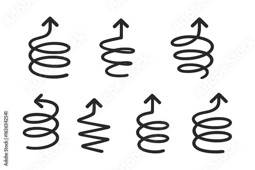 Spirals in various styles and orientations created for simple decoration or design in minimalist art forms