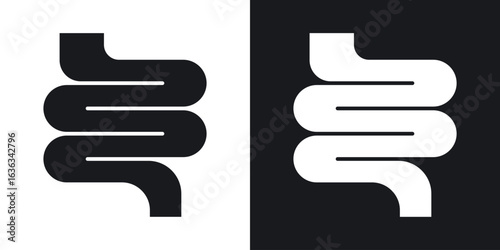 Intestines icon flat, silhouette, vector illustrations. flat glyph designs