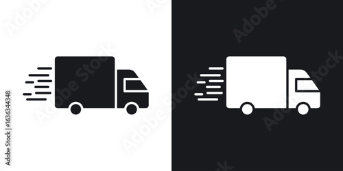 Fast shipping delivery truck icon flat, silhouette, vector illustrations. flat glyph designs