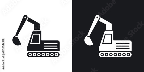Excavator icon flat, silhouette, vector illustrations. flat glyph designs