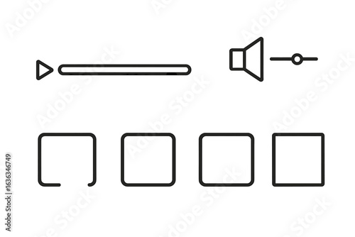 User interface icons representing play, pause, volume control, and looping features in a multimedia application