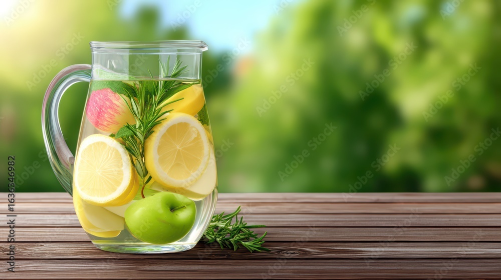 Fototapeta premium Refreshing Lemon and Apple Infused Water in Clear Glass Pitcher