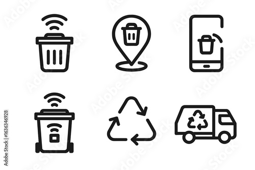 Innovative waste management icons for modern recycling and garbage disposal applications