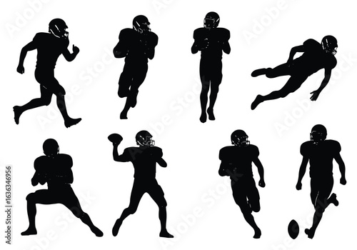 Silhouette of american football players in action isolated on white background sports silhouette