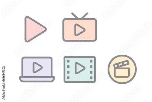 Creative icons representing various media formats for digital content consumption and production