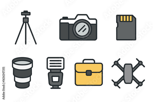 Camera equipment and accessories arranged on a clean surface showcasing tools for photography and videography
