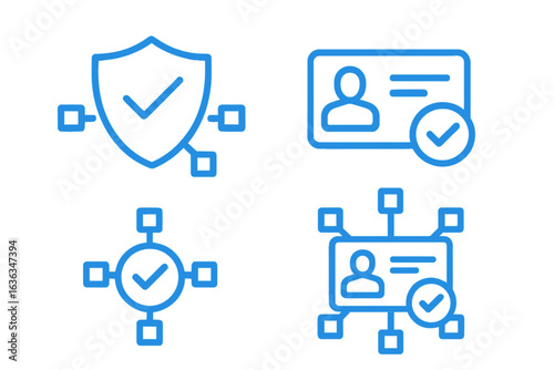 Digital security icons showcasing verification and protection concepts for identity management systems and networks