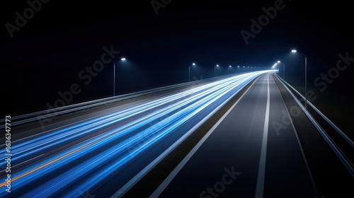 Long Exposure Light Trails on Modern Highway at Nighttime