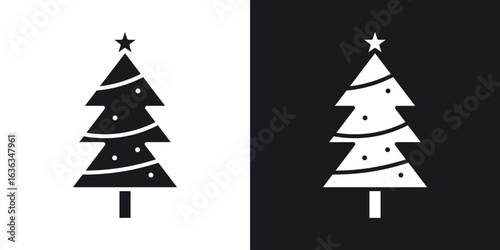Christmas tree icon flat, silhouette, vector illustrations. flat glyph designs
