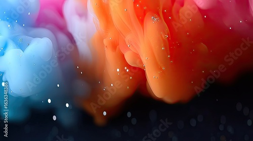 Abstract Colorful Ink Dispersion with Gold Glitter