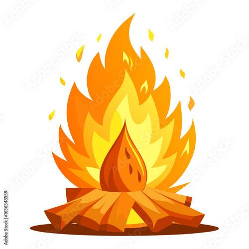Glowing Bonfire with Ember Sparks Vector Illustration, Isolated on White Background