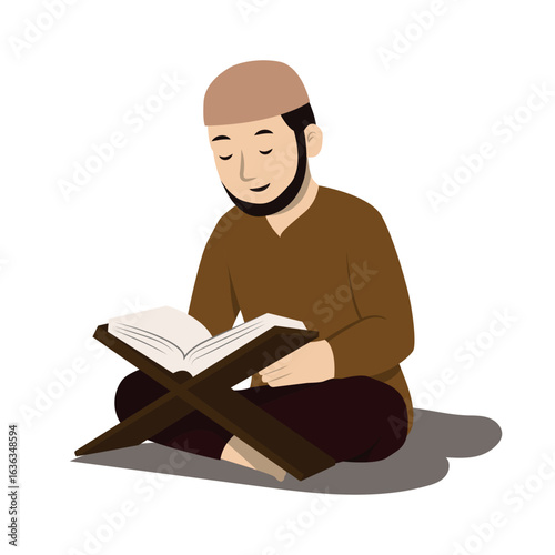 Muslim man reading holy Quran illustration vector