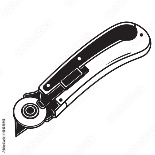 Vector illustration of a utility knife box cutter construction tool in black and white