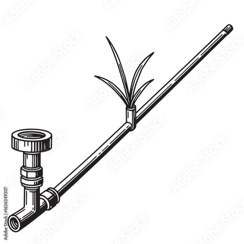 Vector illustration of an irrigation system component with sprinkler and piping details