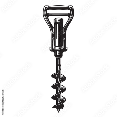 Vintage hand auger illustration perfect for construction earthmoving and drilling projects