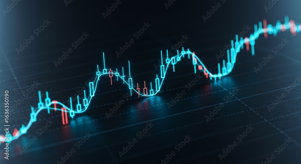 Naklejka premium Glowing Candlestick Chart Stock Market Data