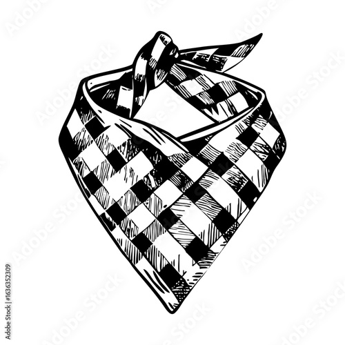 A vintage style illustration showing gingham bandana
