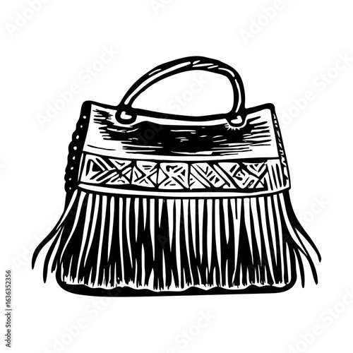 A vintage style illustration showing fringe purse