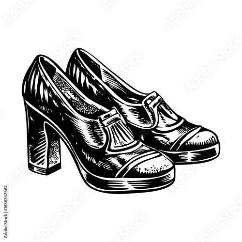 A vintage style illustration showing leather pumps