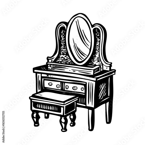 A vintage style illustration showing vanity table