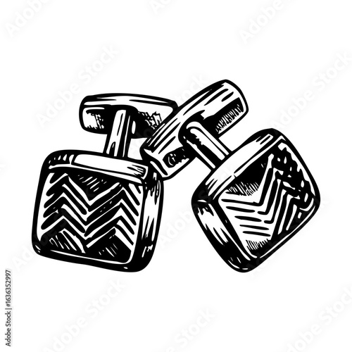 A sketchy style illustration showing silver cufflinks