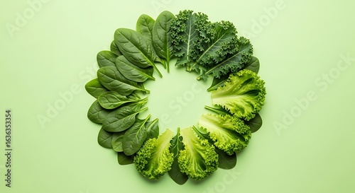 Radiant circle of vibrant green leafy vegetables promoting healthy eating habits