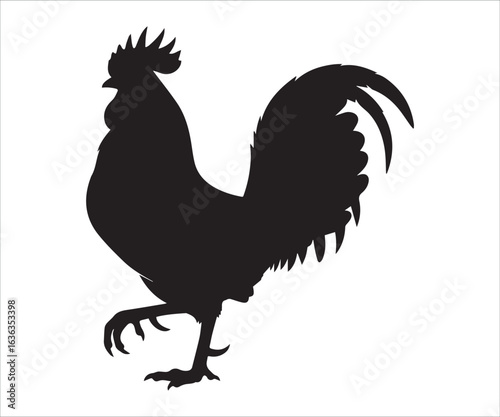 Black Rooster Silhouette Vector Illustration Strutting Cock Farm Animal Icon