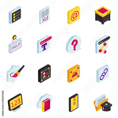 Set of Education and Designing Tools Isometric Icons

