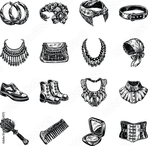 Collection of Accessories Vintage Style Illustrations 

