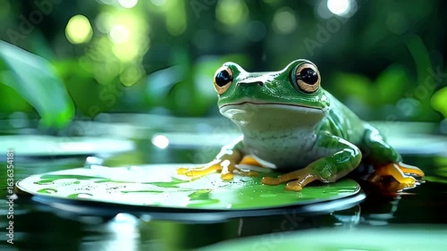 Tranquil frog lily pad serenity