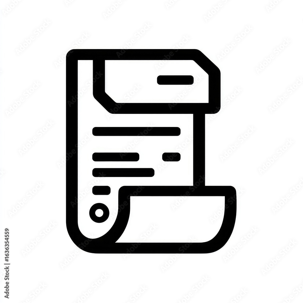 Clean Line Art Icon of a Printed Receipt with a Curled Bottom Edge. Clean Line Art Icon of a Printed Receipt with a Curled Bottom Edge.