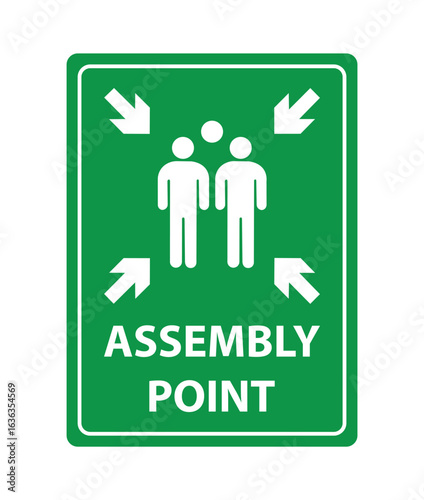 Fire assembly point sign, gathering point signboard, emergency evacuation vector for graphic design, logo, web site, social media, mobile app, ui illustration.