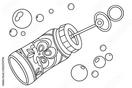 Coloring Pages, cartoon sparkling water bottle with bubbles, colorless, uncolored, black and white for coloring book, coloring page, kids