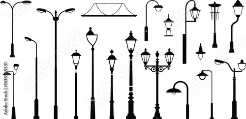 designs, vintage and modern, urban lighting, architecture elements, city decor, outdoor fixtures, silhouette, planning reference