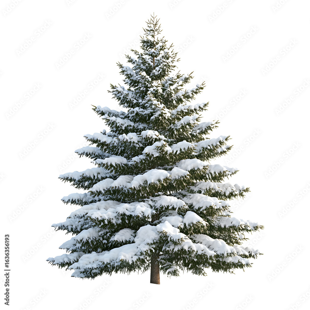 Fototapeta premium Snow Covered Fir Tree Isolated on White Background for Winter Designs