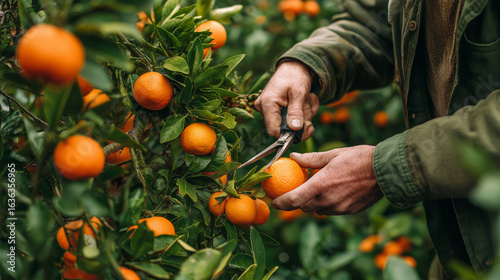 harvesting oranges under the warm sunlight