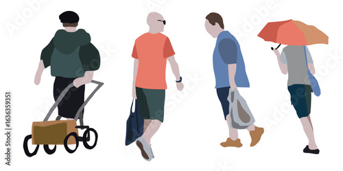 A man walks down the street in spring clothes. 2D image for use as an entourage. Vector flat city infographics.	

