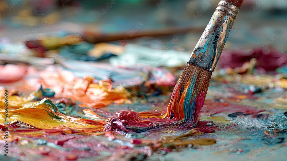 Fototapeta premium Paintbrush strokes on colorful palette