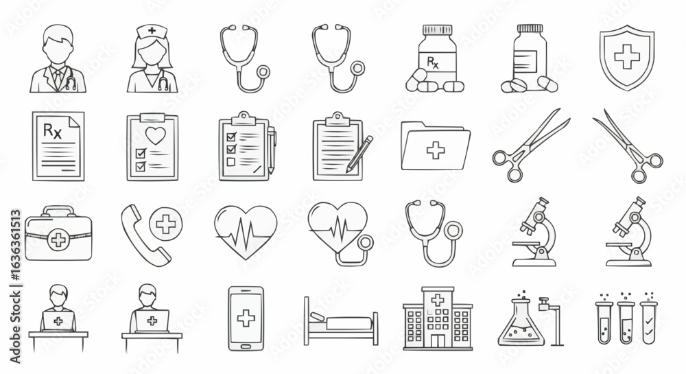 Fototapeta premium Healthcare thin line icons. Editable stroke. Pixel perfect. stock 
