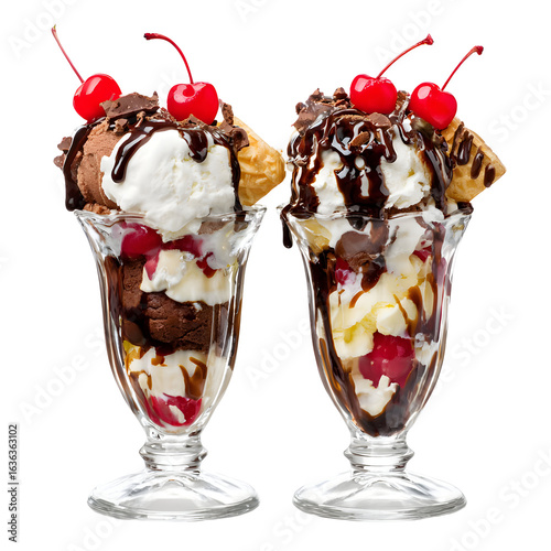 Chocolate vanilla cherry sundaes