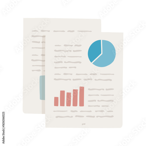 円グラフと棒グラフが載ったビジネス書類のイラスト
