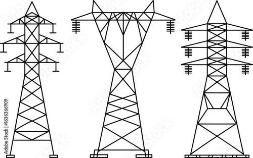 High voltage transmission towers, electrical power lines, energy infrastructure, industrial engineering, 
