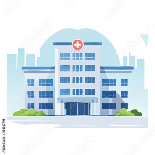 Urban Hospital Building in a Cityscape - AI Generated