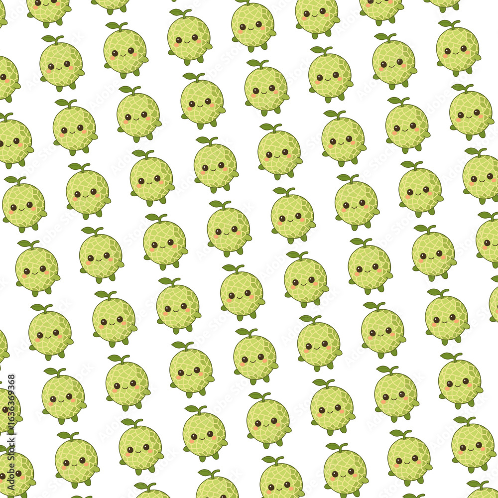 Fototapeta premium Seamless Kawaii Melon Pattern – Cute Cartoon Fruit Repeating Background