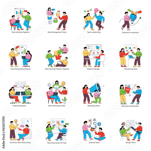Set of Teamwork Flat Illustrations 

