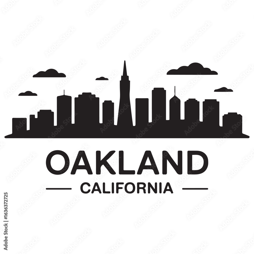 Fototapeta premium Oakland skyline horizontal banner. Oakland, California. Vector template for your design. Vector black silhouette. with white background.