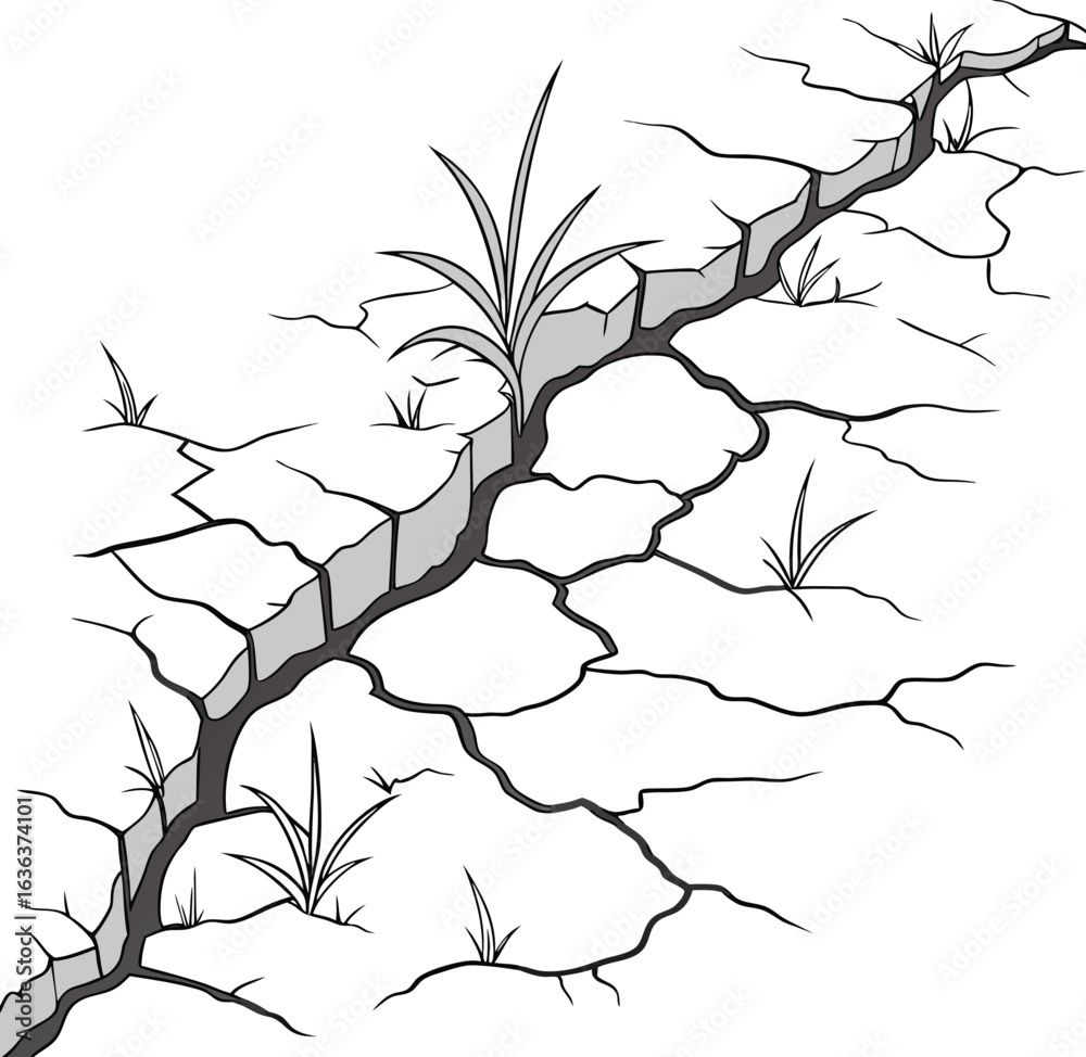 Obraz premium Cracked Earth with Growing Plants