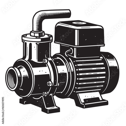 Detailed black and white illustration of a water pump showing mechanical engineering concepts